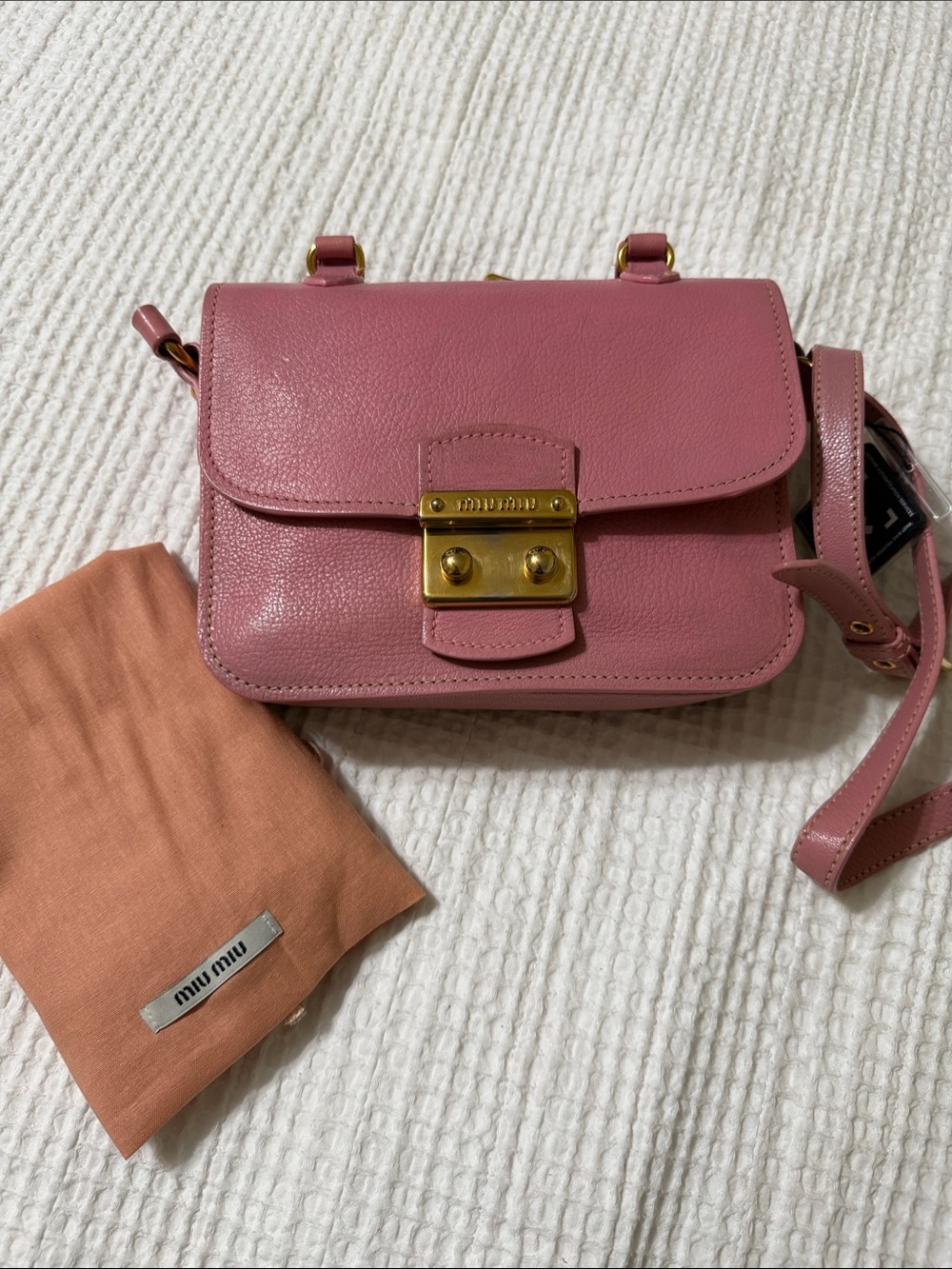 Miu Miu Dusty Rose Leather Crossbody with Gold-Tone Lock (final sale)